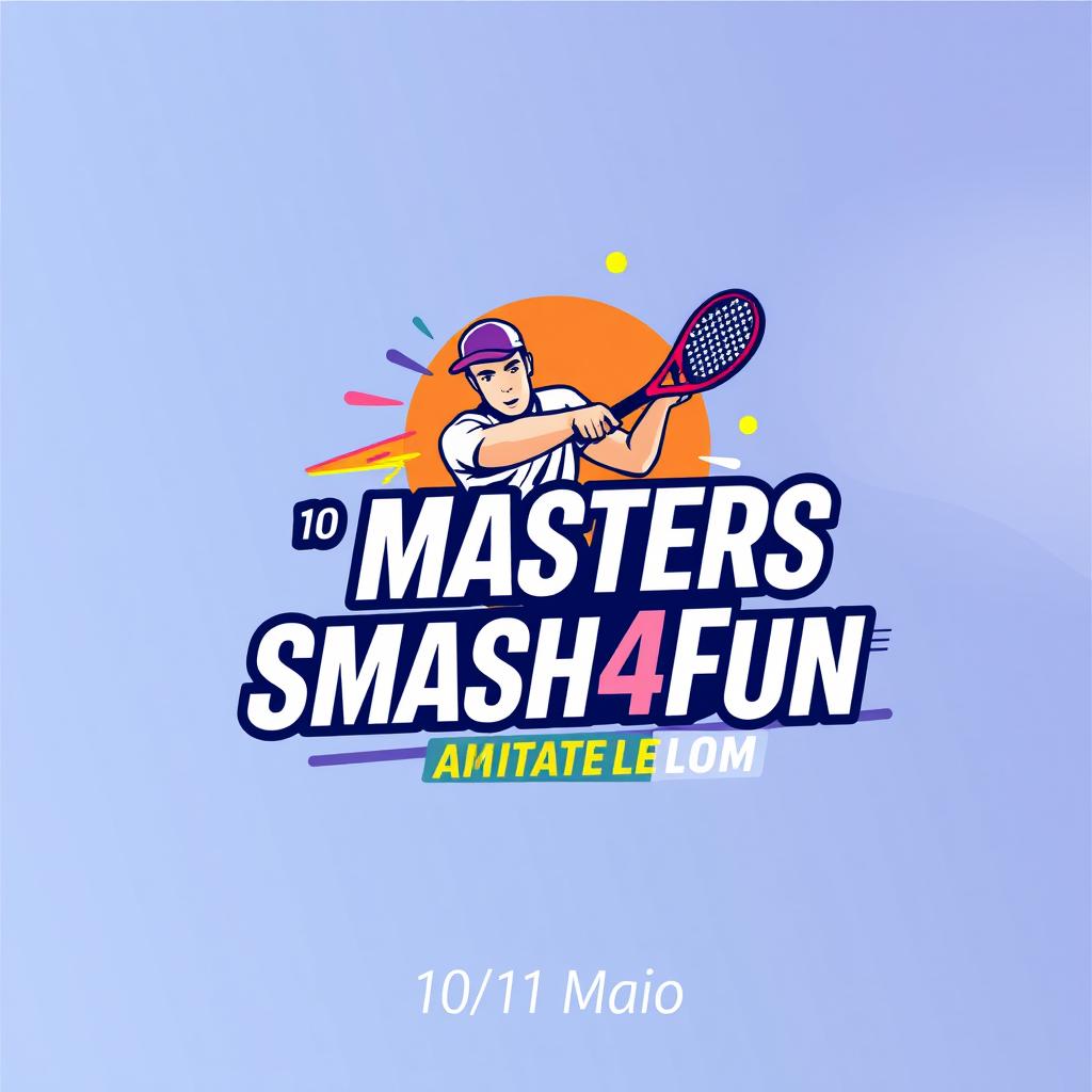 A vibrant logo design for a padel event featuring the text "4° Masters Smash4Fun" and the date "10/11 Maio"