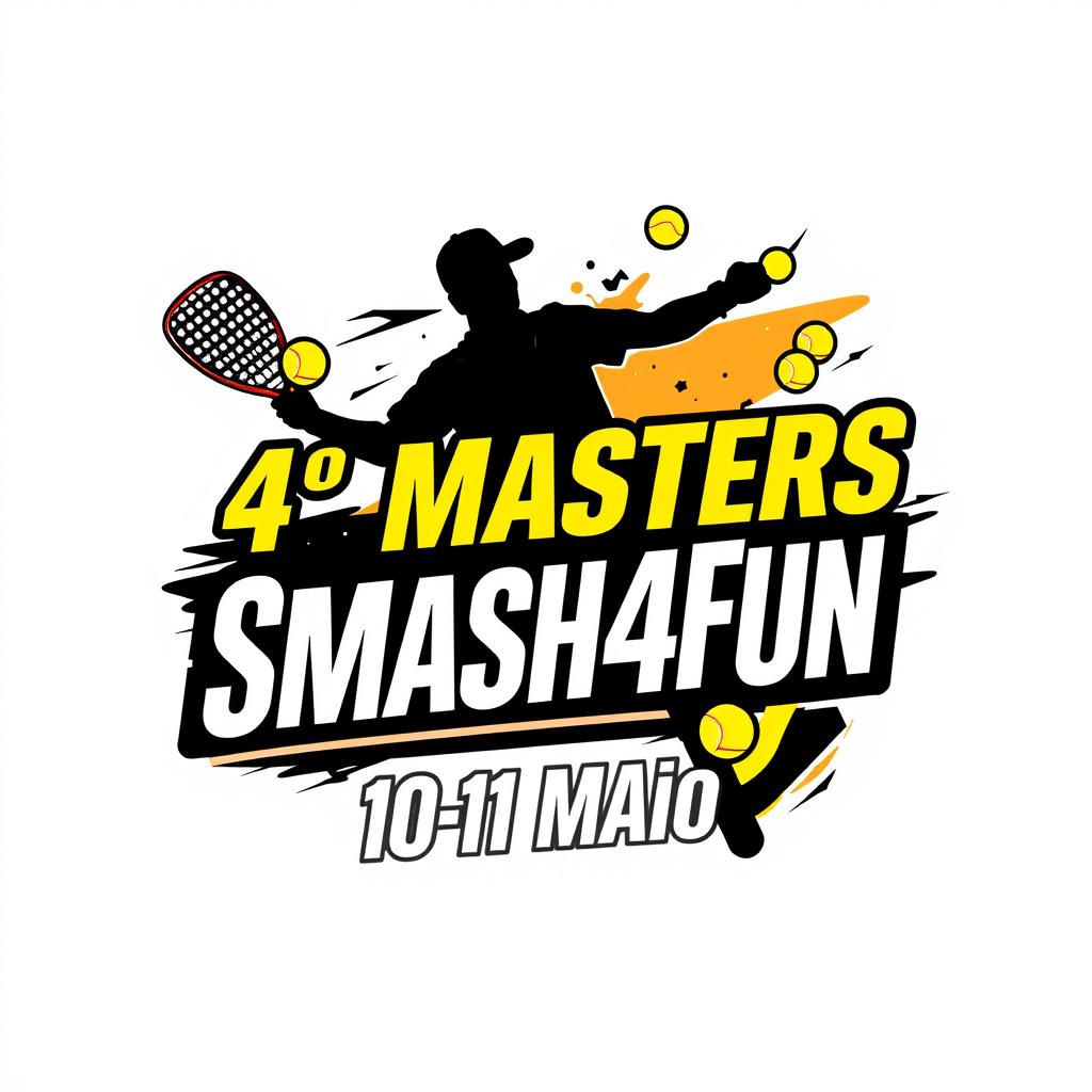 Design a dynamic and engaging logo for a padel event featuring the specific words "4° Masters Smash4Fun" prominently displayed