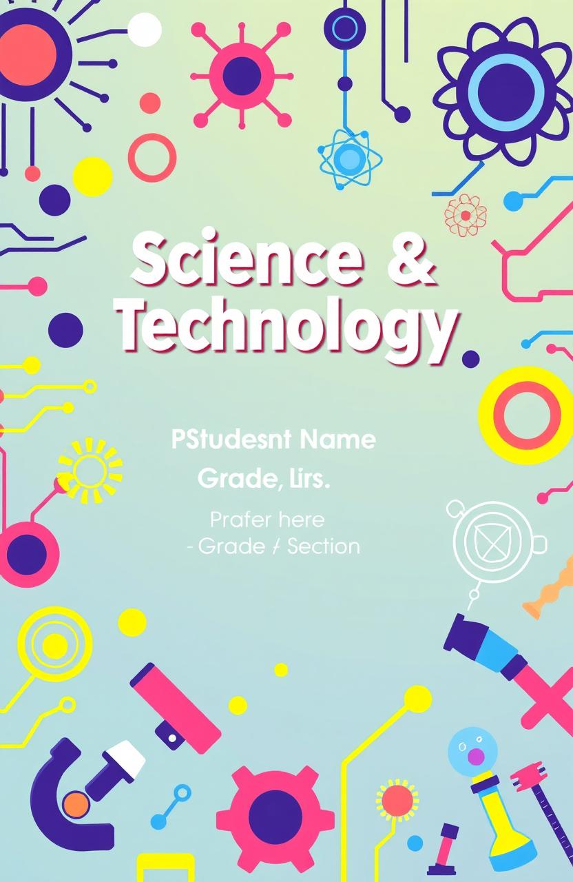 A vibrant and engaging cover design for a Science and Technology subject, featuring a futuristic and educational theme