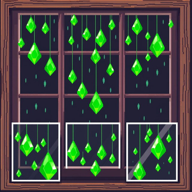 Enchanting Pixel Art Spritesheet: Rainy Window with Sparkling Diamonds