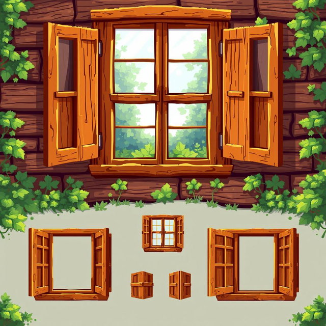 Charming Pixel Art Wooden Window Spritesheet
