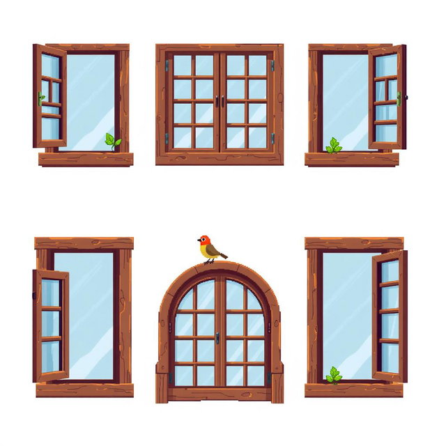 Charming Pixel Art Wooden Window Spritesheet