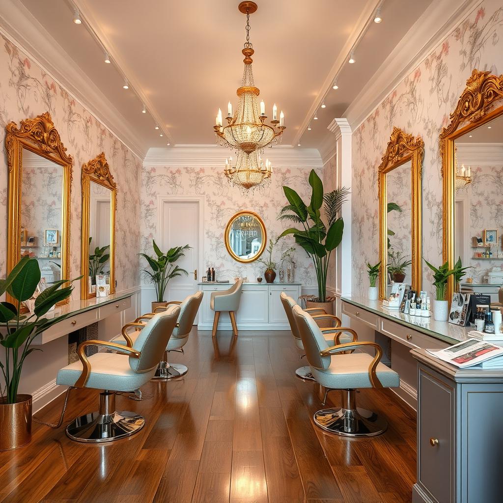 A beautifully designed beauty salon interior showcasing a luxurious and inviting atmosphere