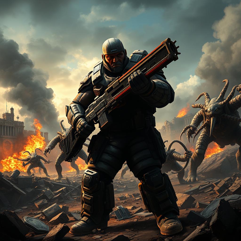 A powerful and intense scene inspired by the Gears of War video game series