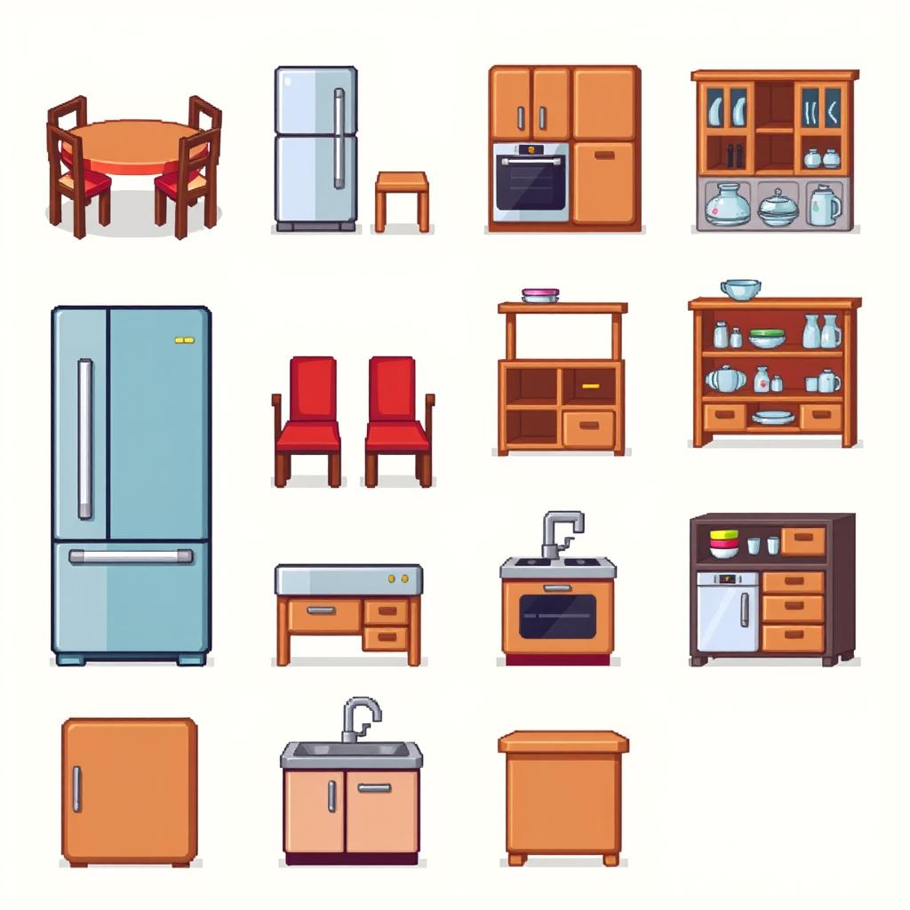 Colorful Pixel Art Kitchen Furniture Spritesheet