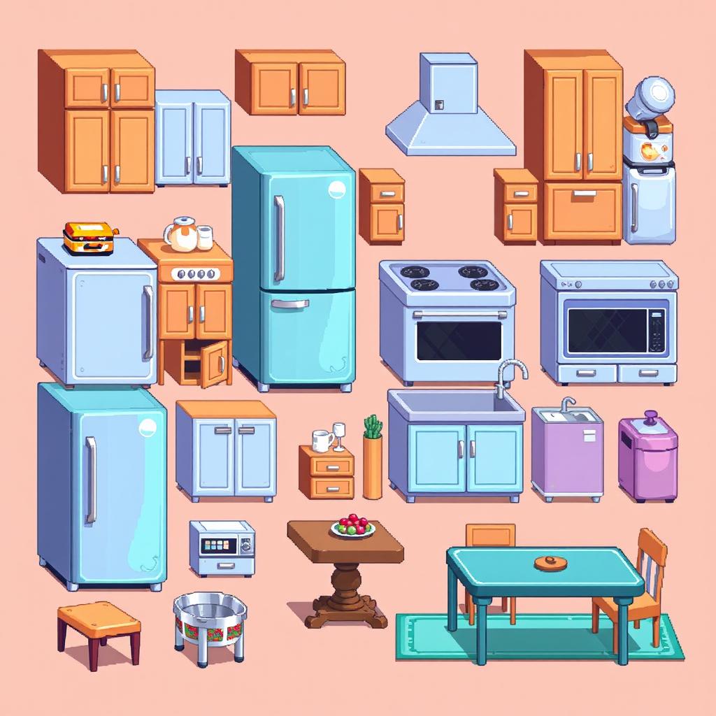 Pixel Art Kitchen Furniture Spritesheet