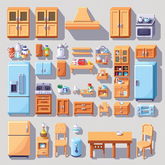 Vibrant Pixel Art Kitchen Furniture Spritesheet