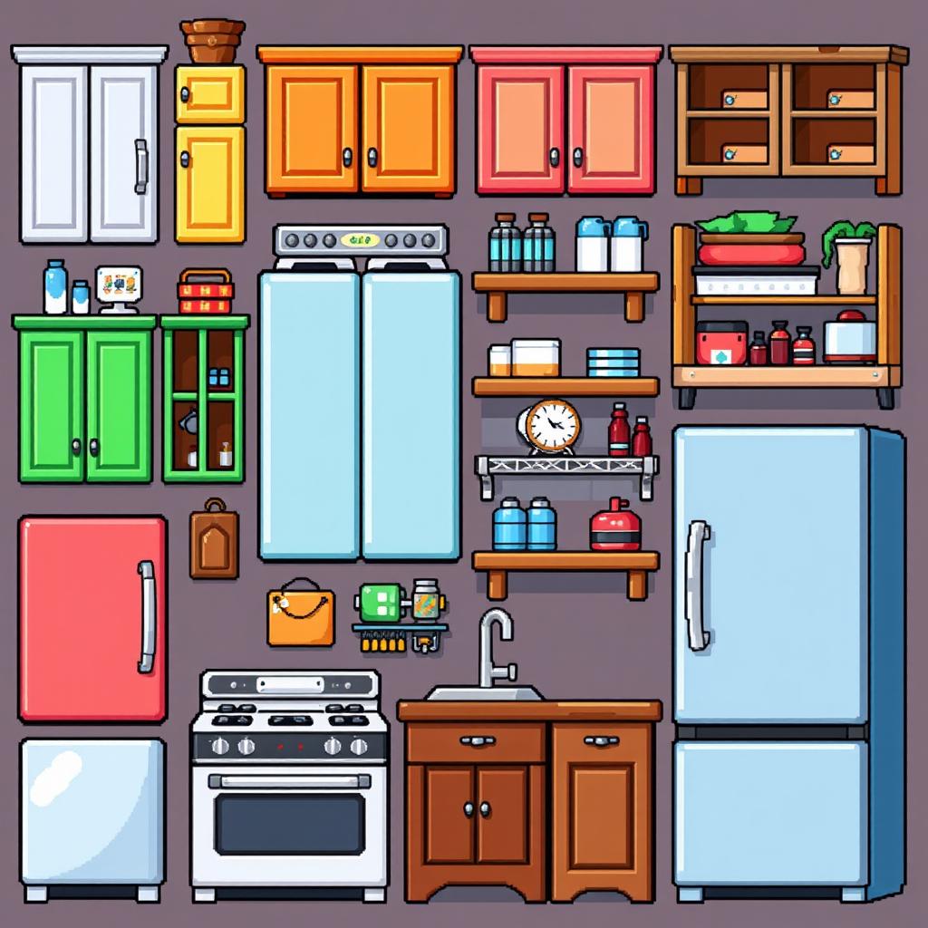 Vibrant Pixel Art Kitchen Furniture Spritesheet