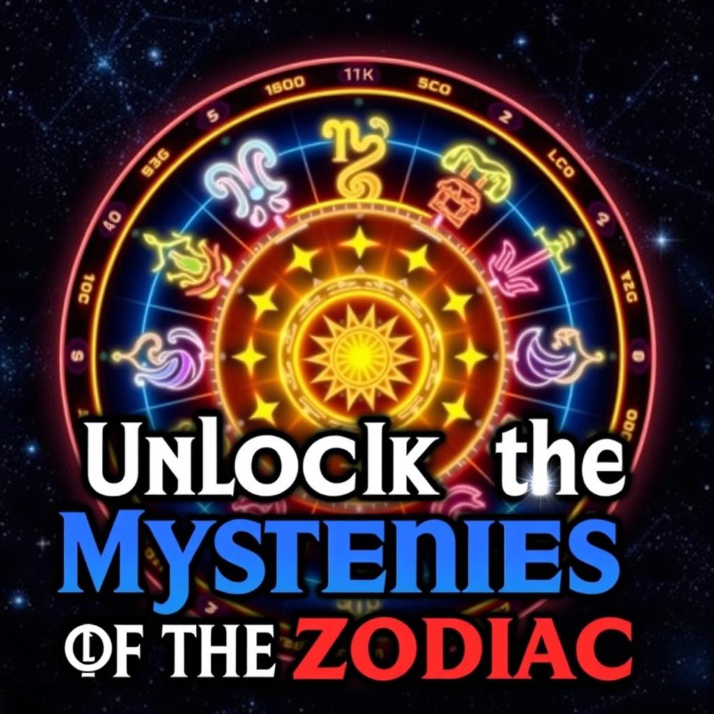 A captivating YouTube thumbnail featuring the twelve zodiac signs artistically arranged around a glowing astrological wheel