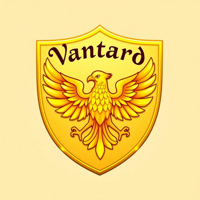 A cute golden shield featuring a bright yellow eagle in the center, elegantly designed with ornate details