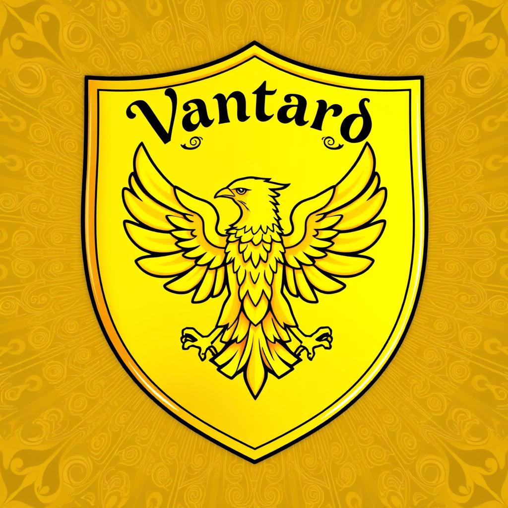 A cute golden shield featuring a bright yellow eagle in the center, elegantly designed with ornate details