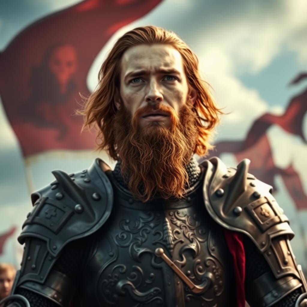 A charismatic and powerful 20-year-old man resembling a young Robert Baratheon