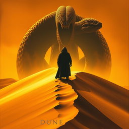 An expressionism art style movie poster for the film DUNE, featuring a massive sand dune as the central subject