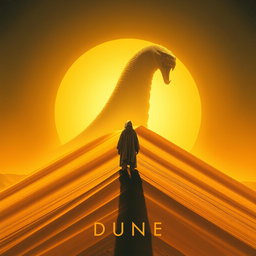 An expressionism art style movie poster for the film DUNE, featuring a massive sand dune as the central subject