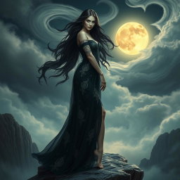 An ethereal depiction of Lilith, the mythological figure associated with darkness and femininity