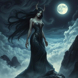 An ethereal depiction of Lilith, the mythological figure associated with darkness and femininity