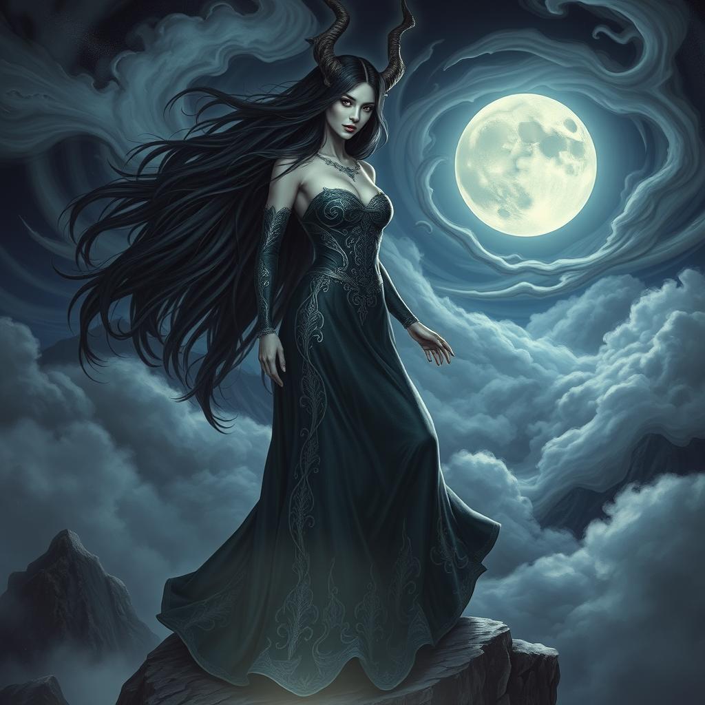 An ethereal depiction of Lilith, the mythological figure associated with darkness and femininity