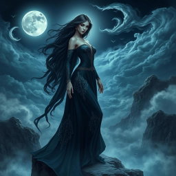 An ethereal depiction of Lilith, the mythological figure associated with darkness and femininity