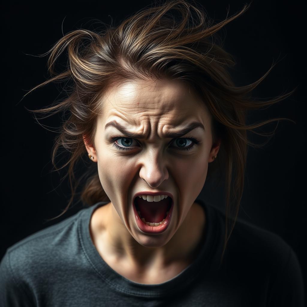 A dramatic portrayal of a woman experiencing a panic attack, showcasing intense emotions on her face