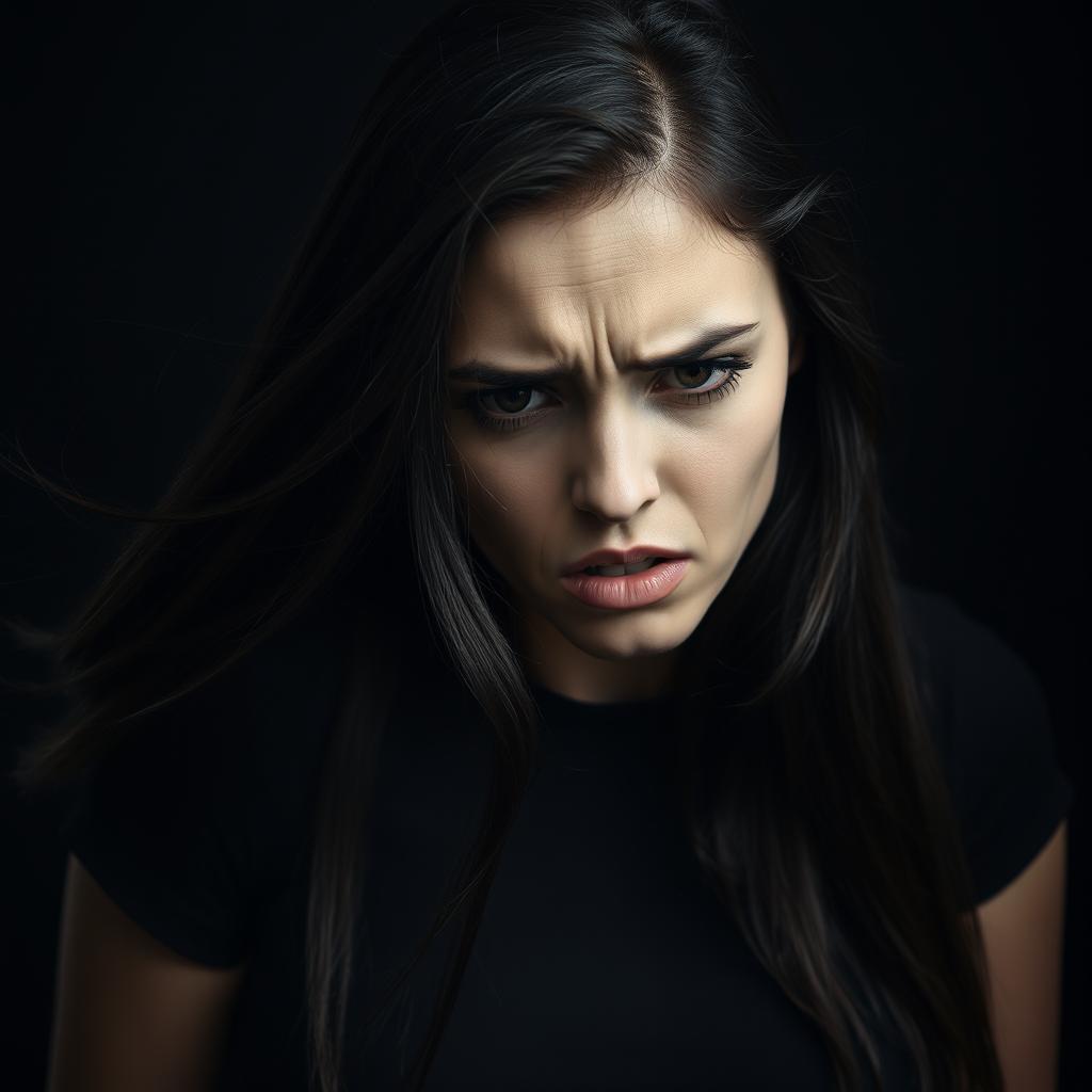 A woman in the midst of an anxiety crisis, her expression reflecting deep emotions of fear and distress