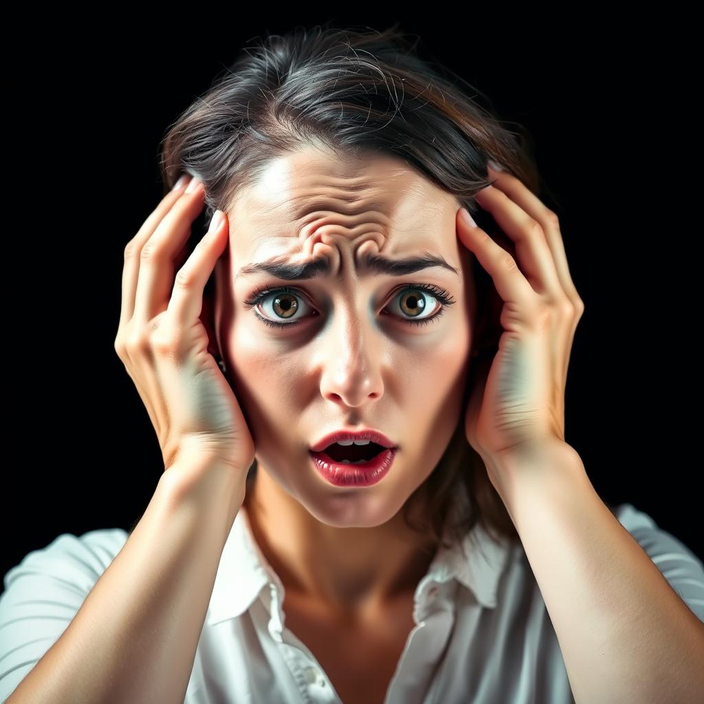 A dramatic portrayal of a woman experiencing an anxiety attack, depicted in an abstract and emotive style
