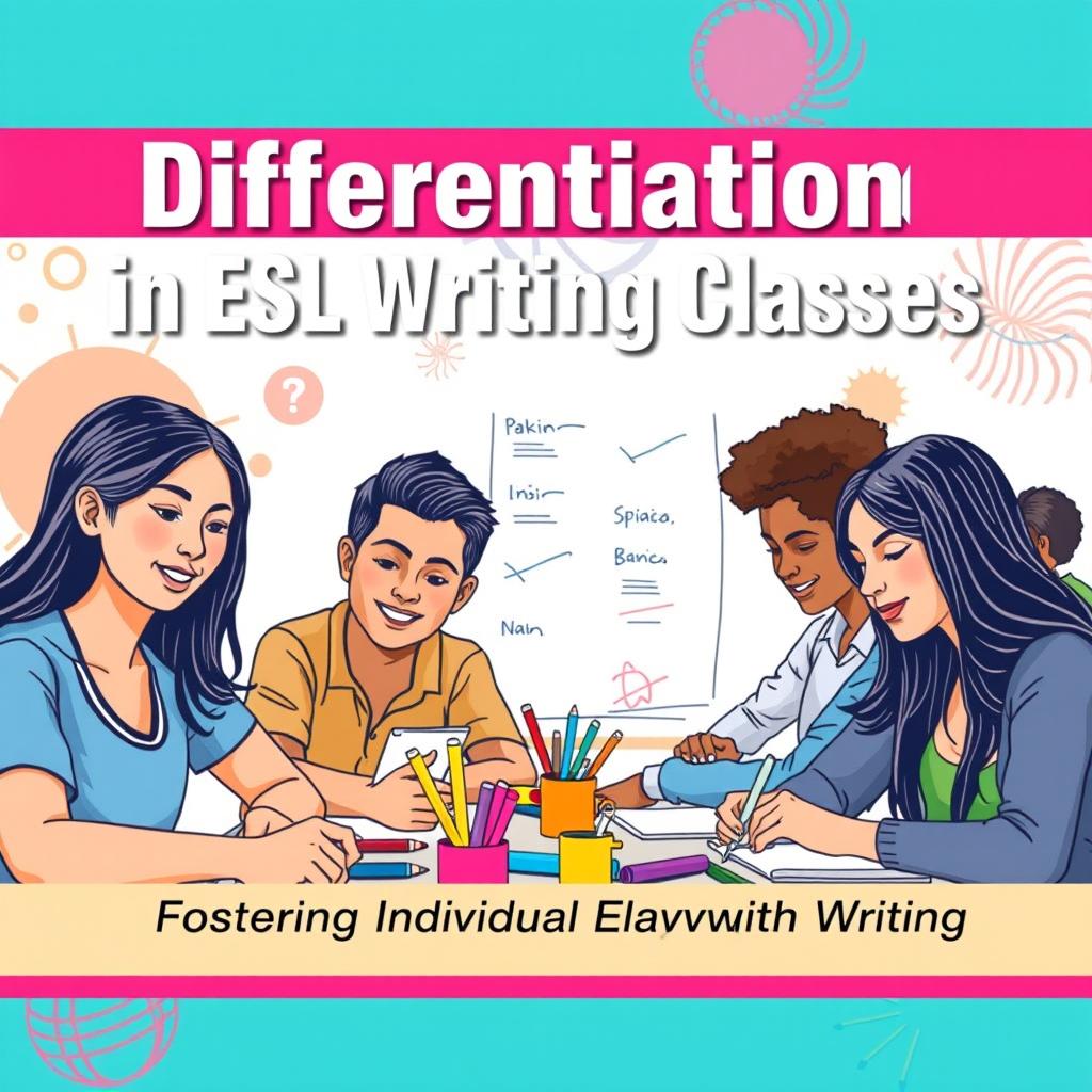 A creative and eye-catching manual cover for an ESL writing class, showcasing the theme of differentiation