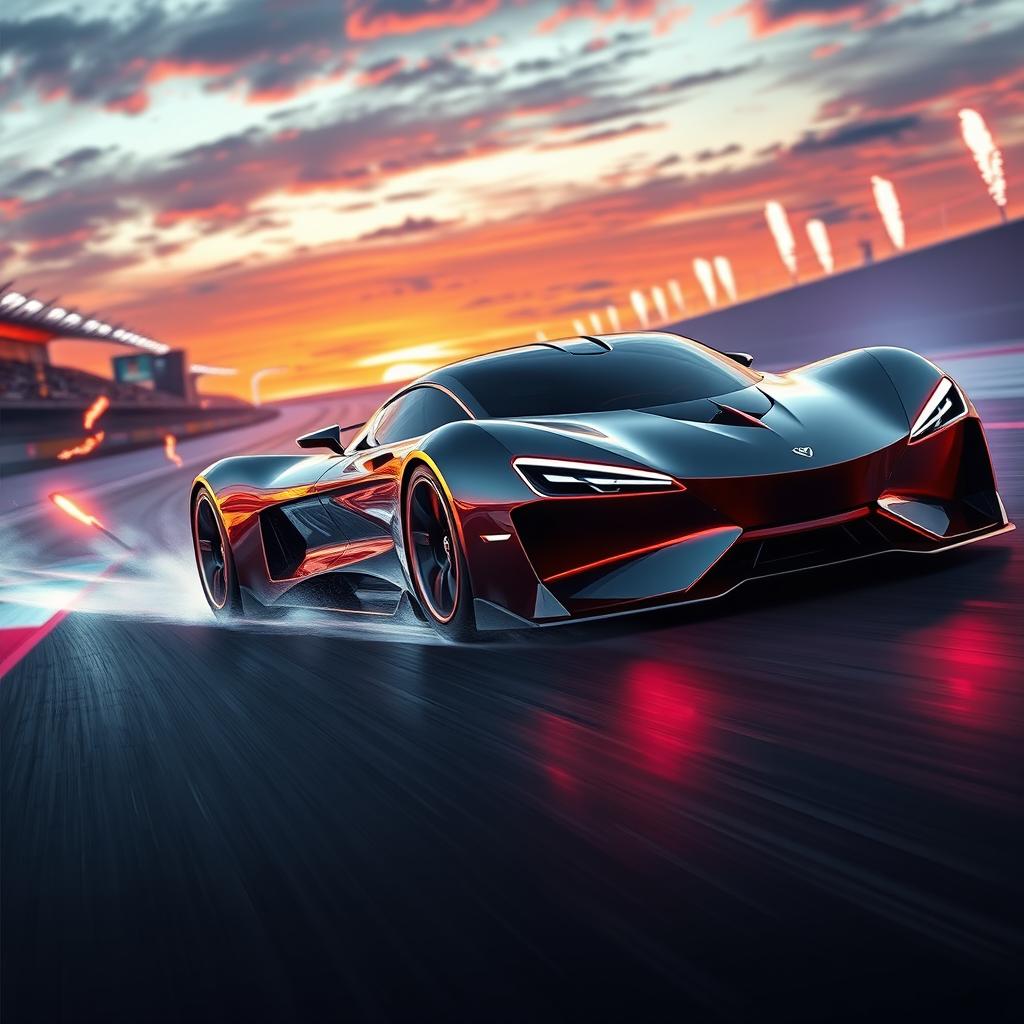 Imaginary sports car brand called 'Aether', showcasing a sleek and futuristic design with aerodynamic features, glossy metallic finish, bold lines, and a striking logo