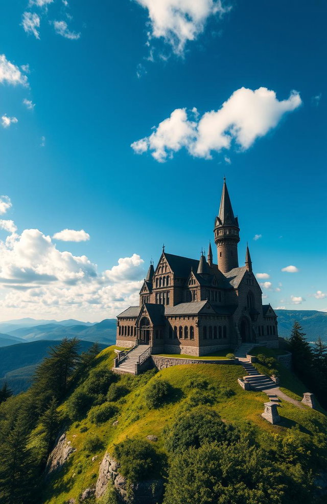 A breathtaking view of Ilvermorny School of Witchcraft and Wizardry, set atop the highest peak of Mount Greylock, Massachusetts