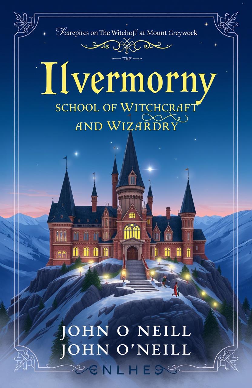A captivating book cover for 'Ilvermorny School of Witchcraft and Wizardry' by John O'Neill