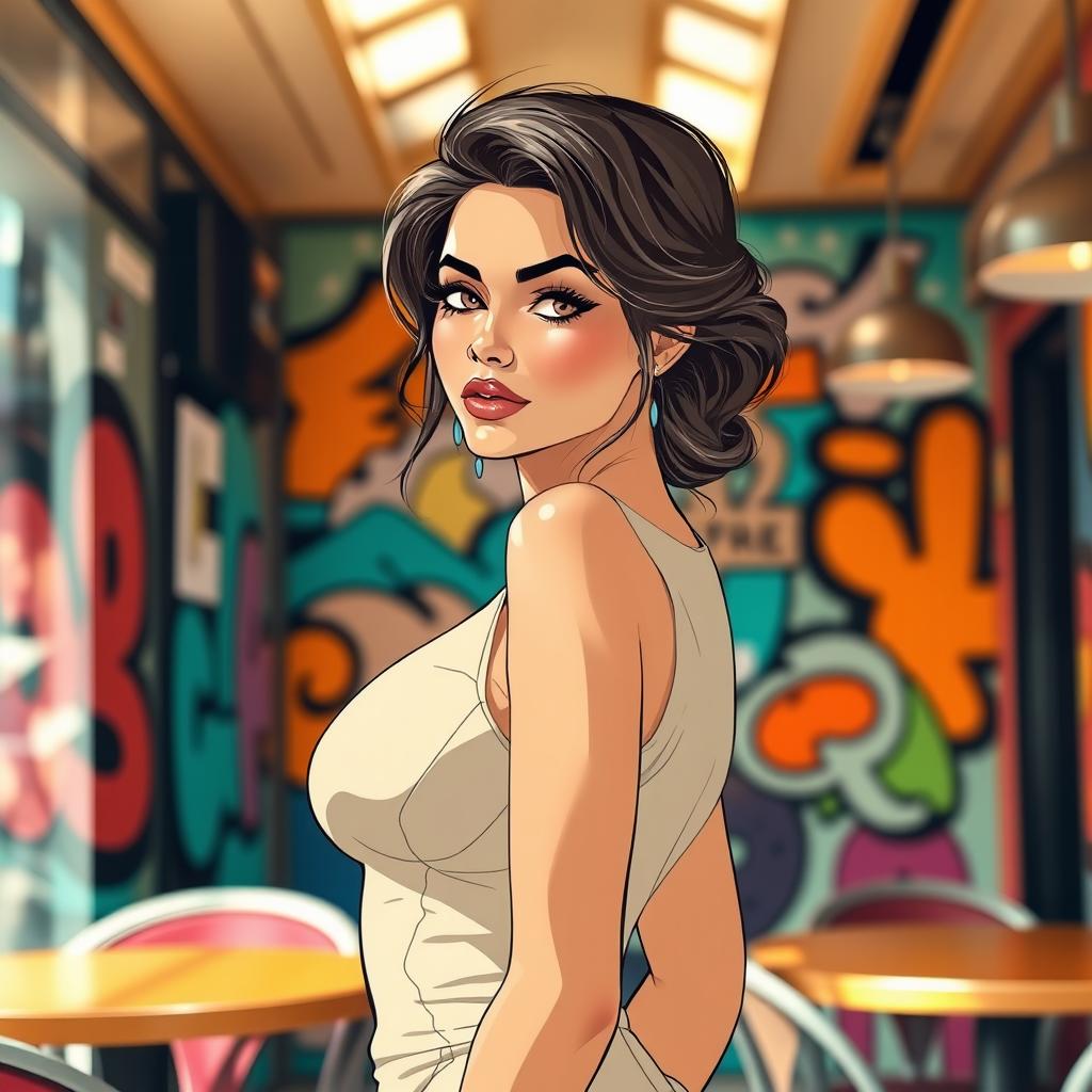 An aesthetically pleasing illustration of a confident young woman, emphasizing a stylish and fashionable appearance
