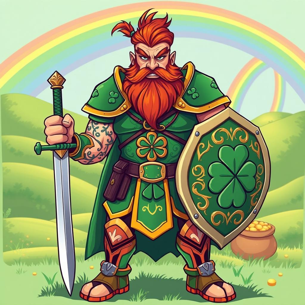 An illustration of a fierce warrior dressed in traditional St