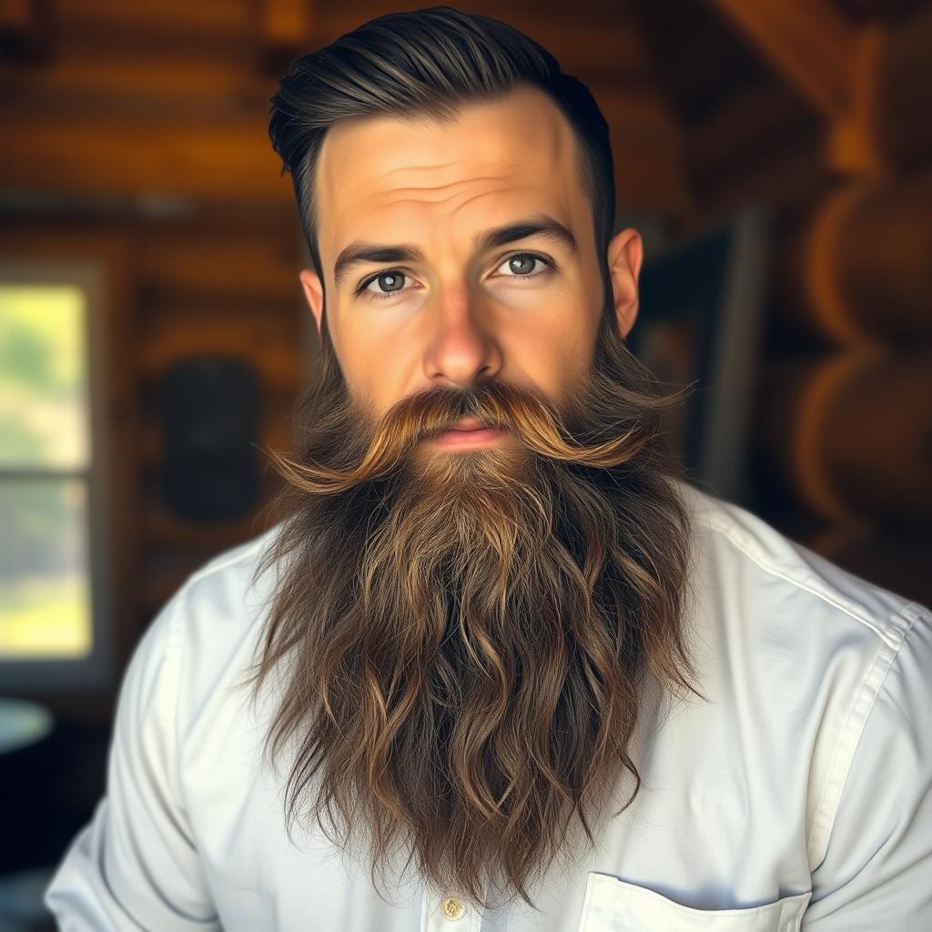 A man with a thick, long beard that flows elegantly down his chest