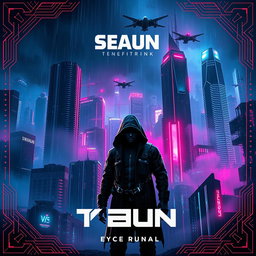 An eye-catching movie poster in a dark future cyberpunk style, showcasing a sprawling urban landscape filled with towering skyscrapers illuminated by vibrant neon lights