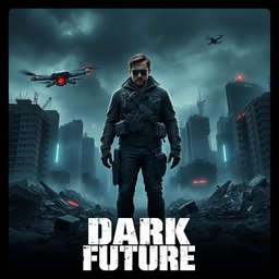 An intriguing movie poster for a dark future film, depicting a dystopian landscape filled with crumbling buildings and a smoky, overcast sky