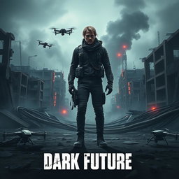 An intriguing movie poster for a dark future film, depicting a dystopian landscape filled with crumbling buildings and a smoky, overcast sky