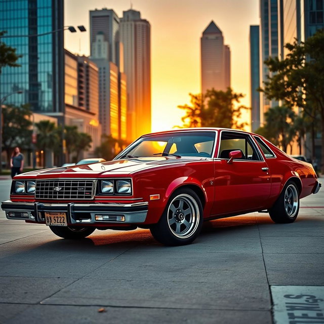 A stunning retro Chevrolet Monza parked in an urban environment, showcasing its sleek body design