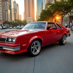 A stunning retro Chevrolet Monza parked in an urban environment, showcasing its sleek body design