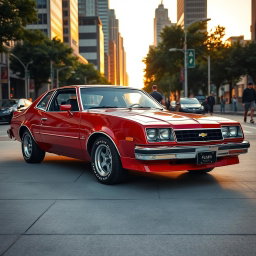 A stunning retro Chevrolet Monza parked in an urban environment, showcasing its sleek body design