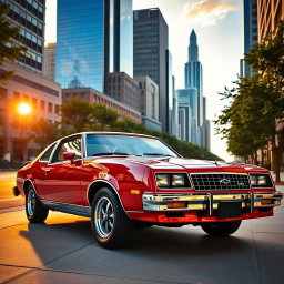 A stunning retro Chevrolet Monza parked in an urban environment, showcasing its sleek body design