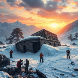 The Ark of Noah is found in a dramatic landscape, surrounded by mountains and ancient trees