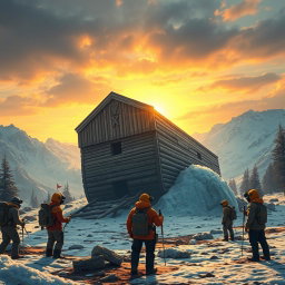 The Ark of Noah is found in a dramatic landscape, surrounded by mountains and ancient trees