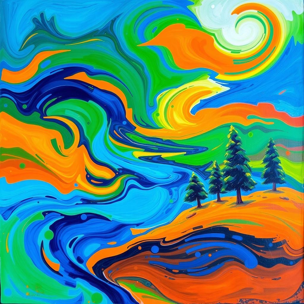 Vibrant Abstract Landscape Acrylic Painting - Explore Dynamic Colors