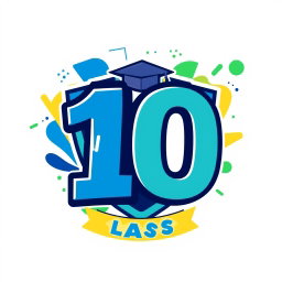A vibrant and modern logo design for a Grade 10 class, featuring the number '10' prominently in a bold, stylized font