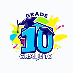 A vibrant and modern logo design for a Grade 10 class, featuring the number '10' prominently in a bold, stylized font