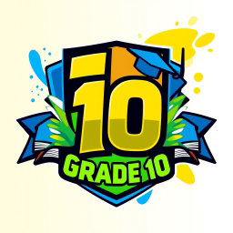 A vibrant and modern logo design for a Grade 10 class, featuring the number '10' prominently in a bold, stylized font