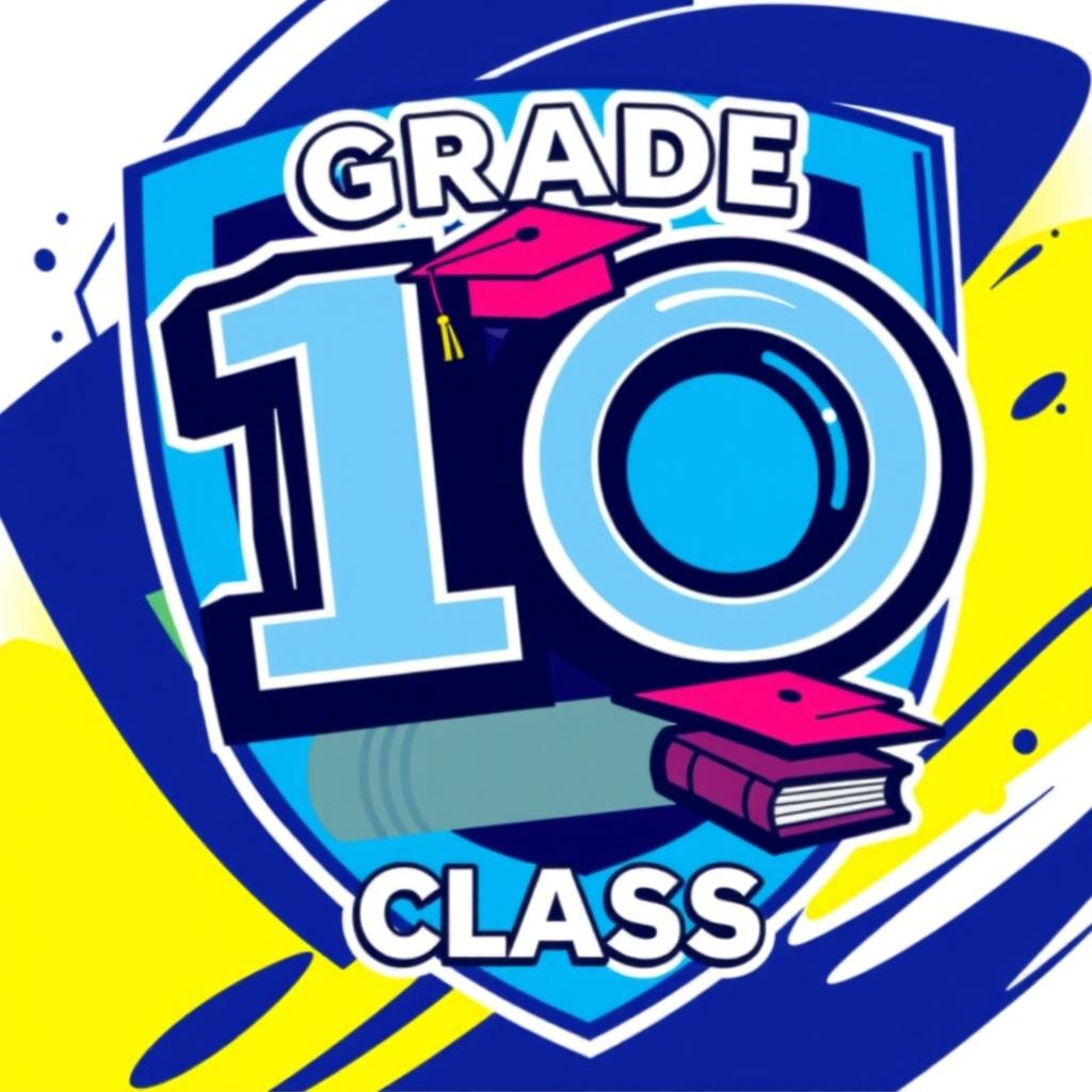 A vibrant and modern logo design for a Grade 10 class, featuring the number '10' prominently in a bold, stylized font