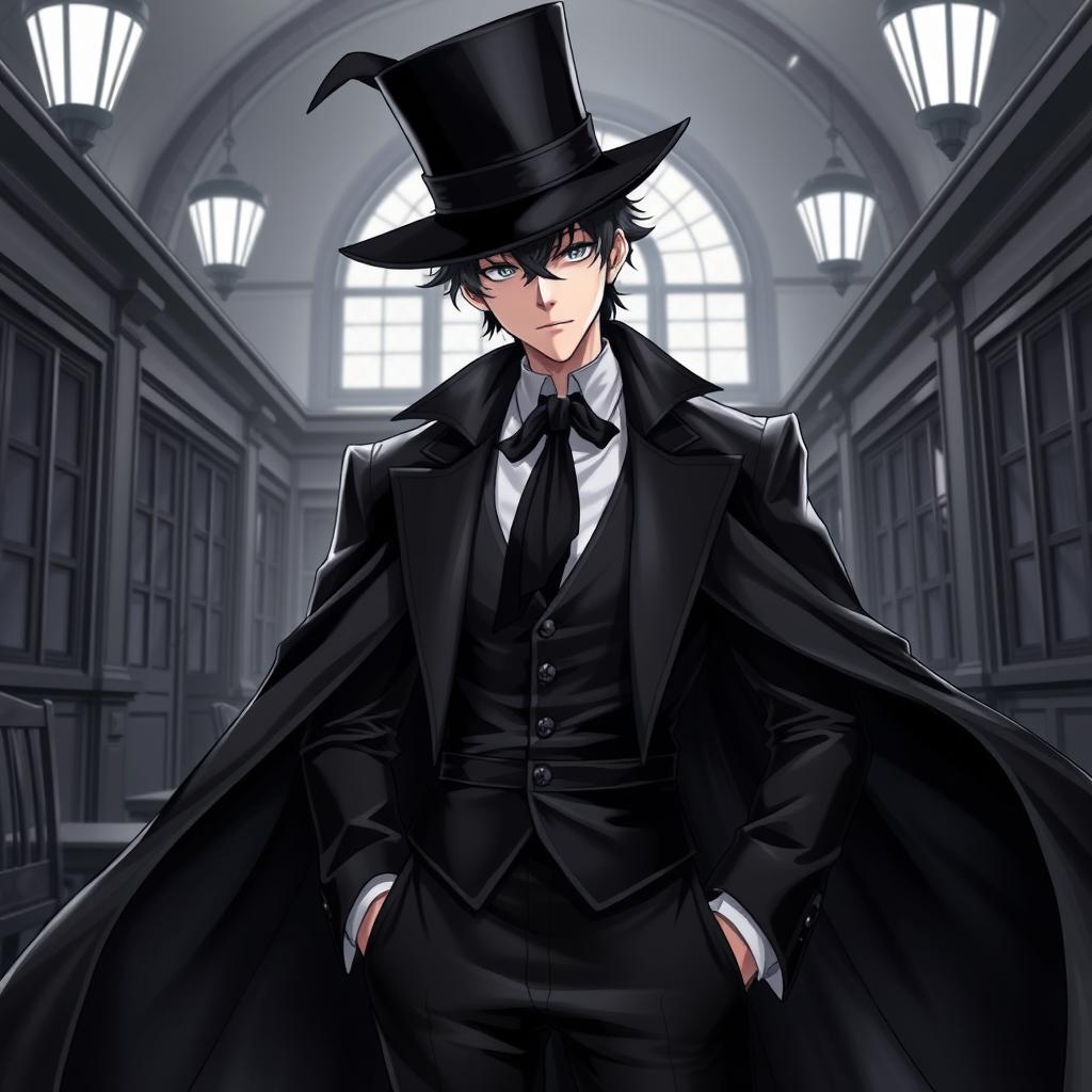 An anime-style book cover for the novel "Magnus The Black Ace 99", inspired by Arsène Lupin and Magic Kaito