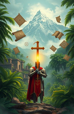 An intricate illustration of the Knights Templar's legacy in South America, showcasing a blend of historical and mythical elements