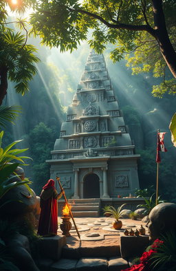 An artistic representation of the Templar Knights' influence in South America, showcasing mysterious symbols and relics associated with the Order of the Temple