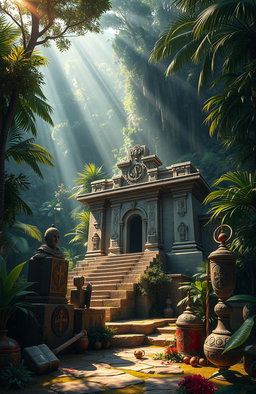 An artistic representation of the Templar Knights' influence in South America, showcasing mysterious symbols and relics associated with the Order of the Temple